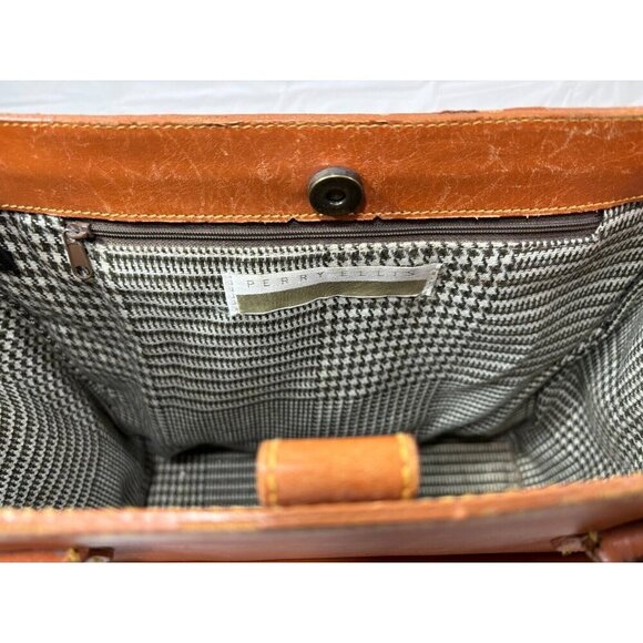 PERRY ELLIS Leather Shoulder Bag Purse Pockets TAN - Picture 16 of 16